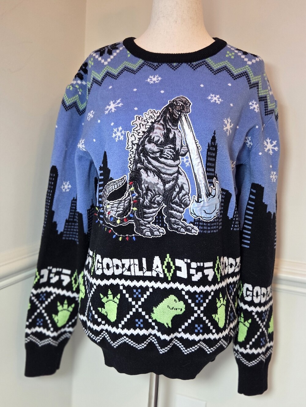 Godzilla BoxLunch Ugly Christmas Sweater Small Toho Kaiju Holiday Pullover